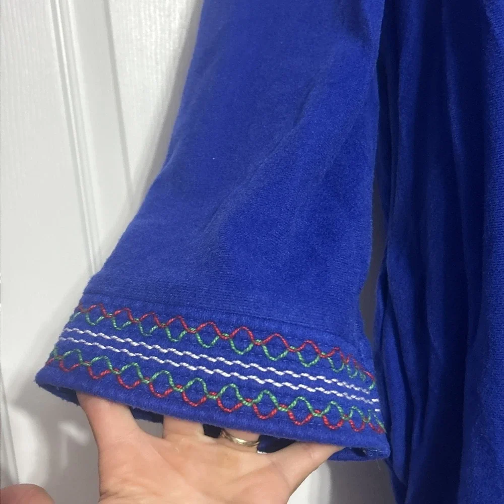 Vintage 70/80's Retro Blue House Dress Robe Lounger Boho Folk  Granny Front Snap